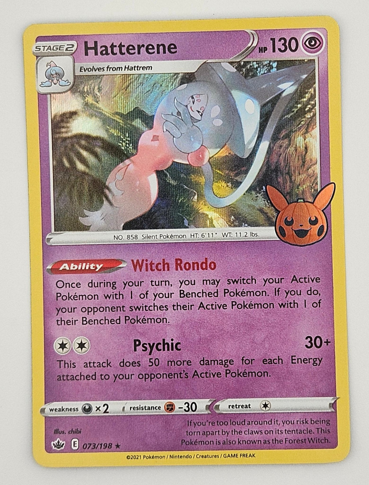 Hatterene 073/198 Holo (Trick or Trade) – Chilling Reign