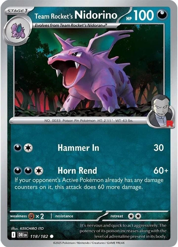 Team Rocket's Nidorino 118/182 Reverse Holo